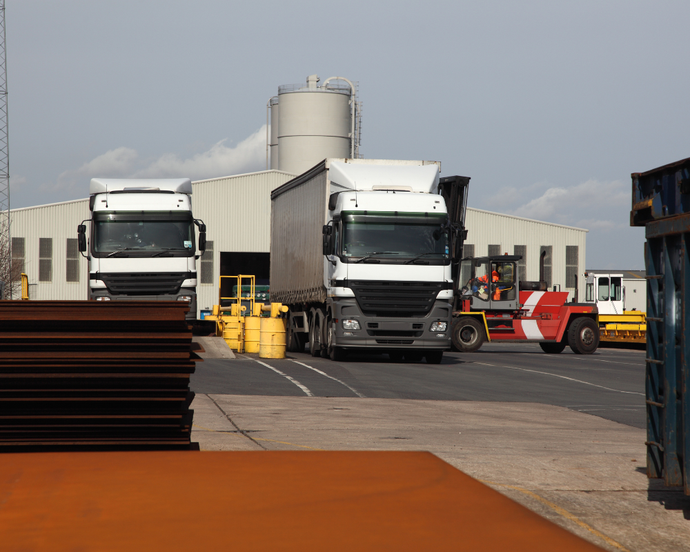 Trucks loading at warehouse